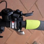 Right hand controls on the handlebar of the Haibike Xduro Trekking Pro. Note that I have put a tiny, right-handed bell on the top. Cheap but great safety feature